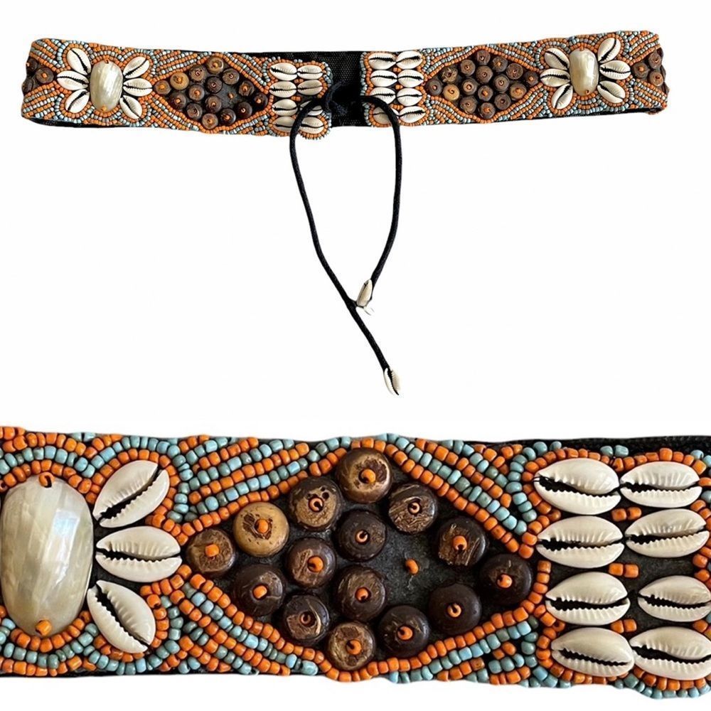 Boho Native Beaded Shell Tie Front Belt